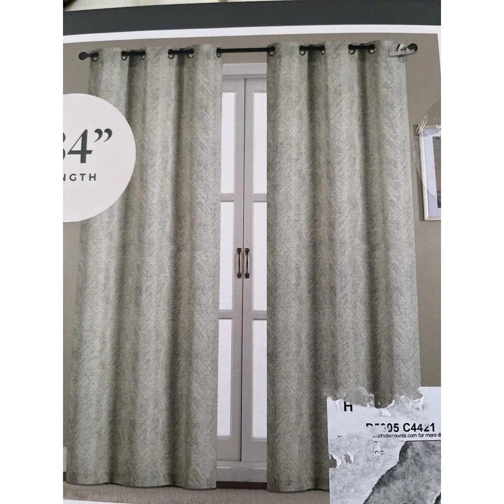 Willow & Reed Set 2 Curtain Panels Gray Geometric Grommet 84” Long
